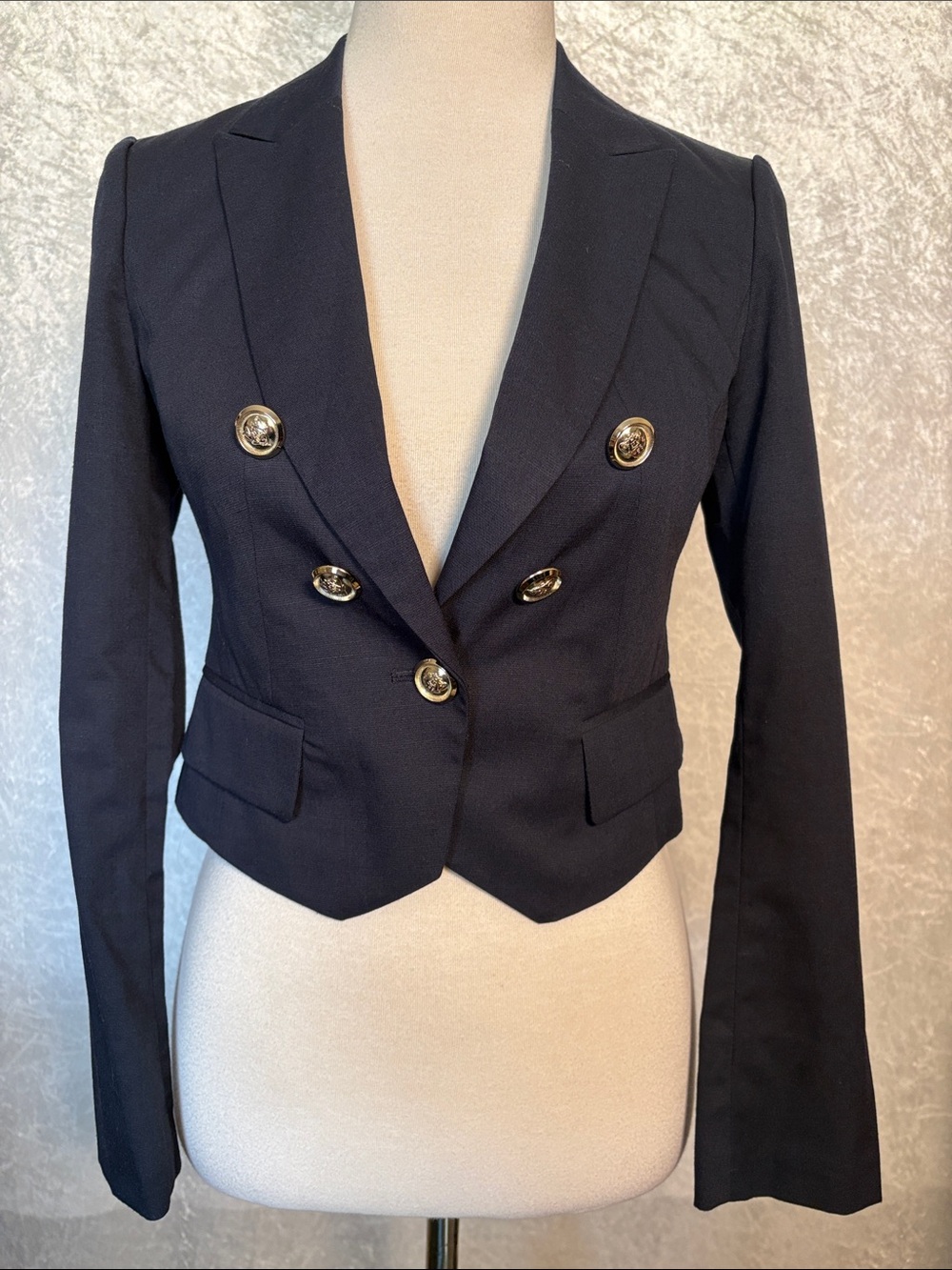 Roem Women's Double-Breasted Navy Cropped Blazer Size XXS NWT
